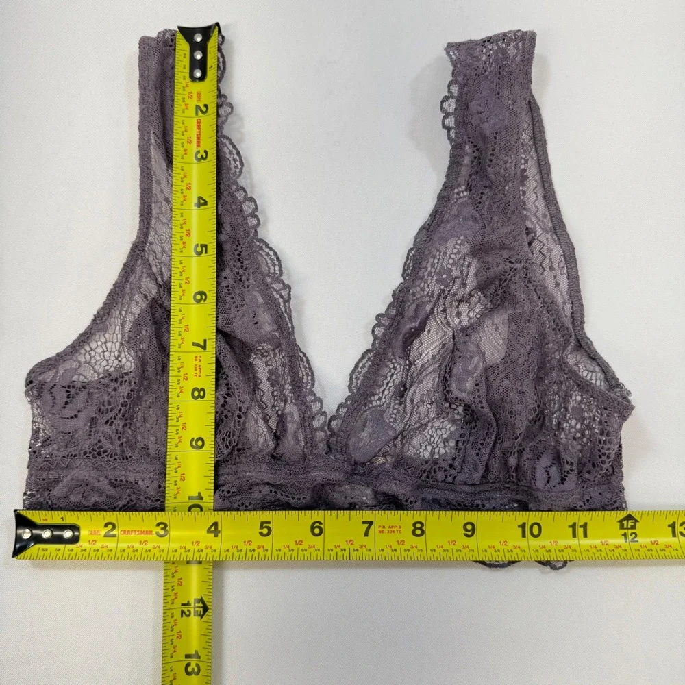NWOT Eberjey India Lace Bralette Blue‎ Grey Wireless Sheer V-Neck Unlined Medium